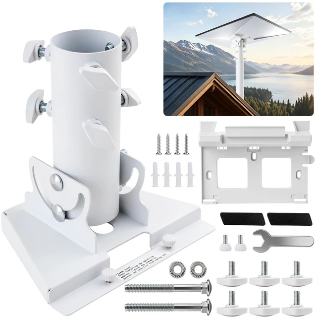 Main image of Starlink Gen 3 Mount Starlink Pole Mount Comes with router bracket Starlink Mounting Kit for Starlink Standard 4/4X/V3 fits masts from 1.1-2.1in (28-54mm) Adapte White