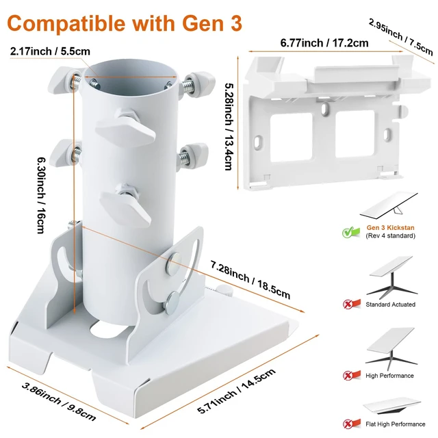Alt view image 2 of 7 - Starlink Gen 3 Mount Starlink Pole Mount Comes with router bracket Starlink Mounting Kit for Starlink Standard 4/4X/V3 fits masts from 1.1-2.1in (28-54mm) Adapte White