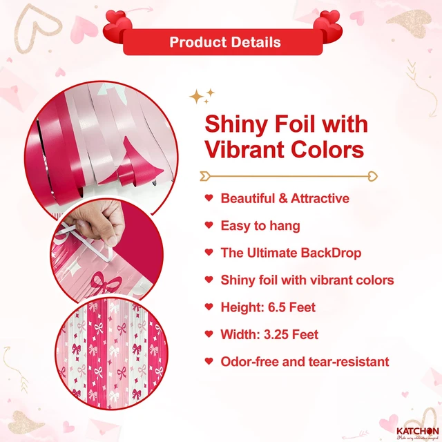 Alt view image 3 of 6 - Pink Bow Streamer Backdrop 3.2x6.5 Feet, Pack of 3 Pink Bow Banner, Valentines Backdrop, Valentines Day Decorations, Pink Bow Birthday Decorations, Galentines Day Decorations