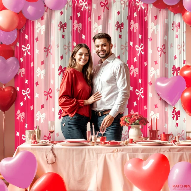 Alt view image 6 of 6 - Pink Bow Streamer Backdrop 3.2x6.5 Feet, Pack of 3 Pink Bow Banner, Valentines Backdrop, Valentines Day Decorations, Pink Bow Birthday Decorations, Galentines Day Decorations