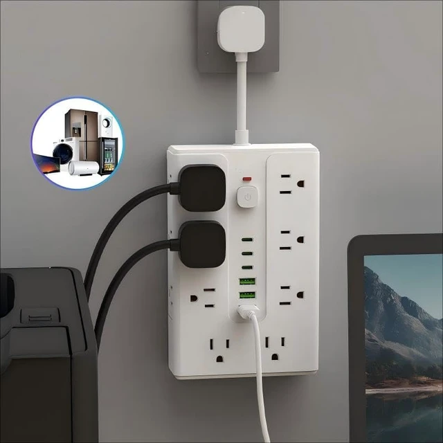 Alt view image 5 of 5 - Power Board Surge Protector with 16 sockets, Equipped with 3 USB A and 3 USB C Ports, Suitable for Various Devices, Including Home, Office, and Dormitory (black0.3FT)