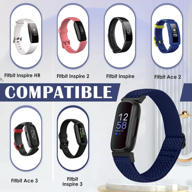 Alt view image 2 of 7 - Compatible with Fitbit Inspire 3/Inpsire 2/Inspire/Inpsire HR/Ace 2/Ace 3 Watch Bands, Elastic Adjustable Replacement Wristband Women Men Stretchy Soft Sport Nylon Loop Straps