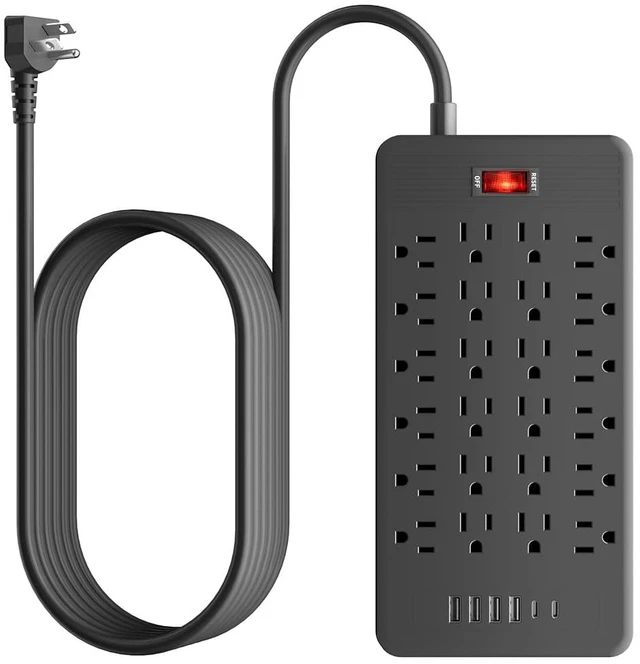 Main image of 24 Outlets Surge Protector Power Strip - 10 Feet Flat Plug Extension Cord with 24 Widely Outlets and 4 USB Ports, 2 USB C Ports,Portable Outlet Extender, Wall Mountable for Home Office Dorm Room,Black