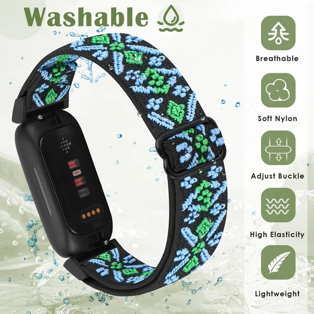 Alt view image 4 of 7 - Compatible with Fitbit Inspire 3/Inpsire 2/Inspire/Inpsire HR/Ace 2/Ace 3 Watch Bands, Elastic Adjustable Replacement Wristband Women Men Stretchy Soft Sport Nylon Loop Straps