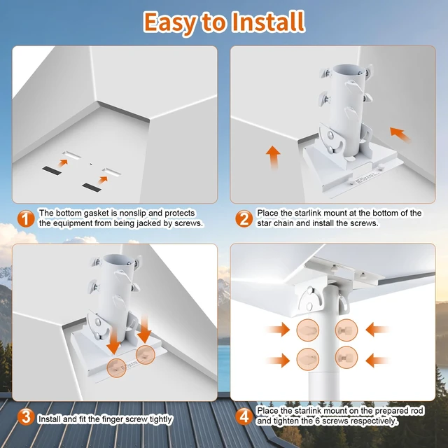 Alt view image 6 of 7 - Starlink Gen 3 Mount Starlink Pole Mount Comes with router bracket Starlink Mounting Kit for Starlink Standard 4/4X/V3 fits masts from 1.1-2.1in (28-54mm) Adapte White