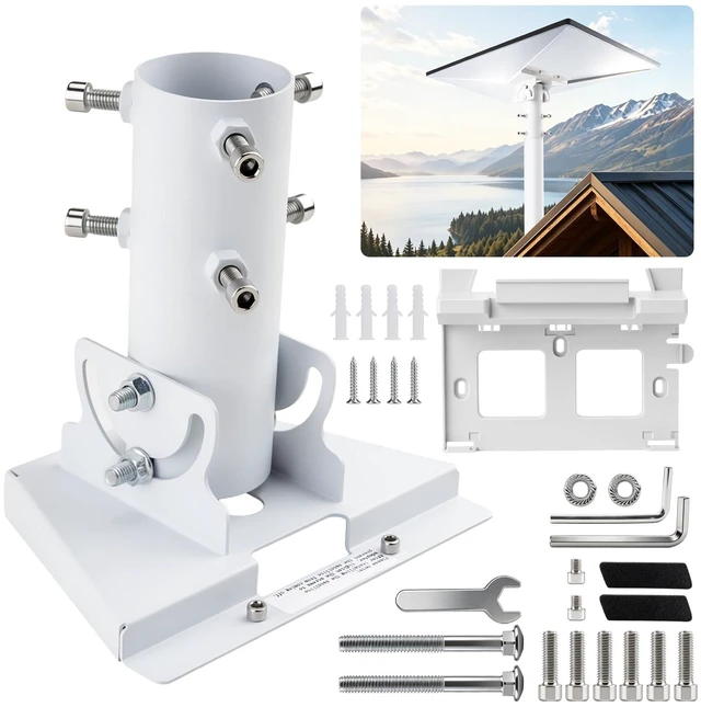 Main image of Starlink Gen 3 Mount Starlink Pole Mount Comes with router bracket Starlink Mounting Kit for Starlink Standard 4/4X/V3 fits masts from 1.1-2.1in (28-54mm) Adapte White