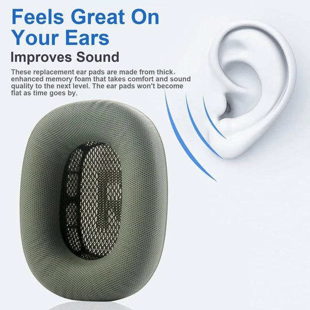 Alt view image 2 of 7 - Replacement Ear Cushions for AirPods Max Headphones AirPod Max Ear Cushions Ear Pads Covers Comfort Protein Leather Noise Isolation Memory Foam Earpads (Green)