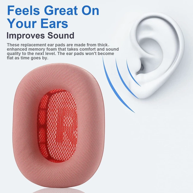 Alt view image 2 of 7 - Replacement Ear Cushions for AirPods Max Headphones AirPod Max Ear Cushions Ear Pads Covers Comfort Protein Leather Noise Isolation Memory Foam Earpads (Pink)