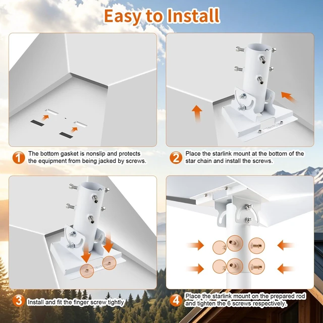 Alt view image 6 of 7 - Starlink Gen 3 Mount Starlink Pole Mount Comes with router bracket Starlink Mounting Kit for Starlink Standard 4/4X/V3 fits masts from 1.1-2.1in (28-54mm) Adapte White