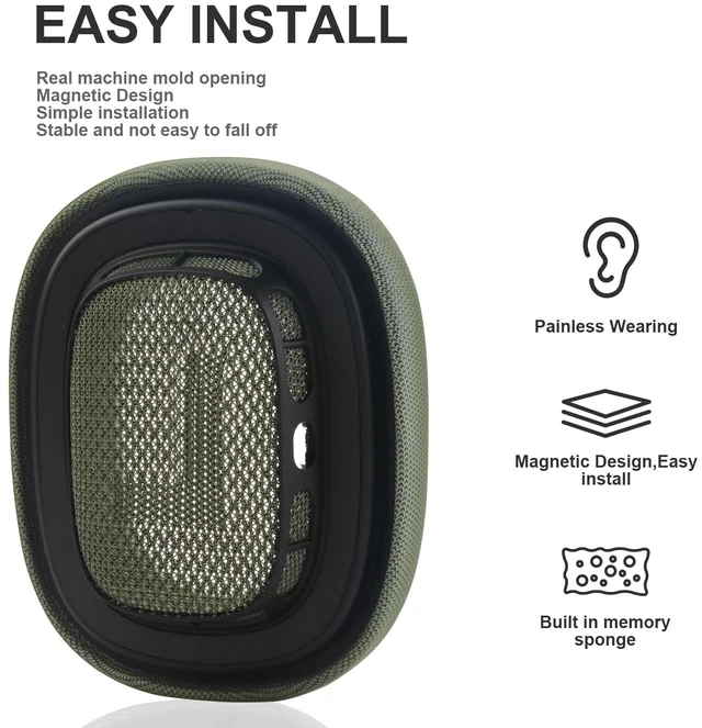 Alt view image 4 of 7 - Replacement Ear Cushions for AirPods Max Headphones AirPod Max Ear Cushions Ear Pads Covers Comfort Protein Leather Noise Isolation Memory Foam Earpads (Green)