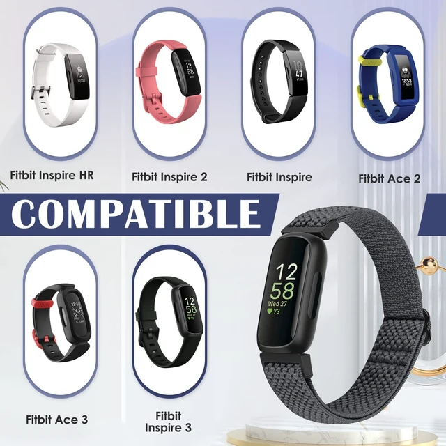 Alt view image 2 of 7 - Compatible with Fitbit Inspire 3/Inpsire 2/Inspire/Inpsire HR/Ace 2/Ace 3 Watch Bands, Elastic Adjustable Replacement Wristband Women Men Stretchy Soft Sport Nylon Loop Straps