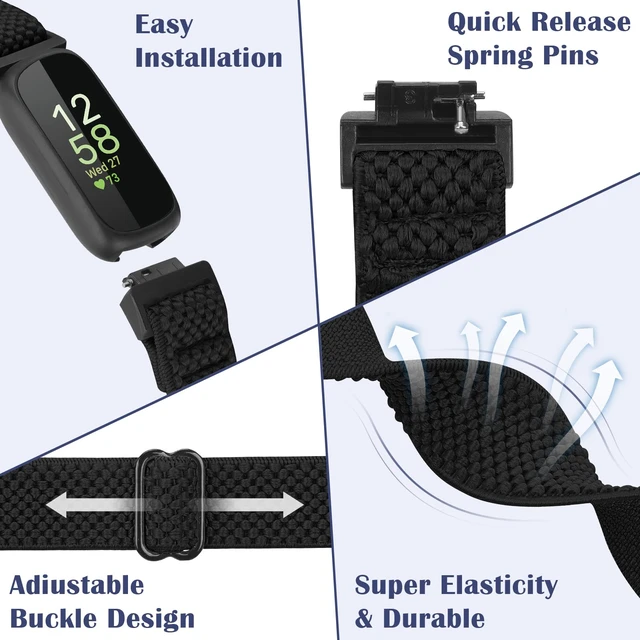 Alt view image 3 of 7 - Compatible with Fitbit Inspire 3/Inpsire 2/Inspire/Inpsire HR/Ace 2/Ace 3 Watch Bands, Elastic Adjustable Replacement Wristband Women Men Stretchy Soft Sport Nylon Loop Straps