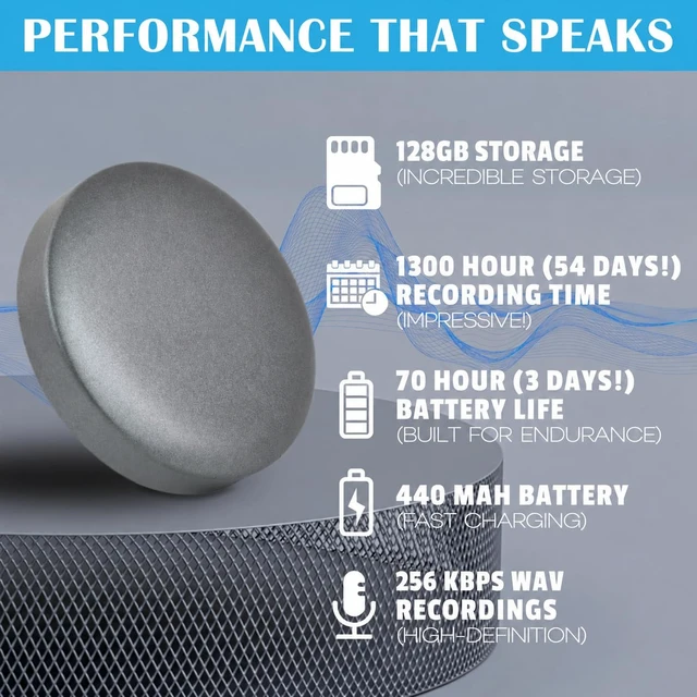 Alt view image 3 of 6 - 128GB Audio Recorder 1300 Hour Capacity, 3-Day Battery Life, Crystal-Clear Sound, Portable Digital Voice Recorder and MP3 Player Grabadora de Voz Recording Device Tape Recorder
