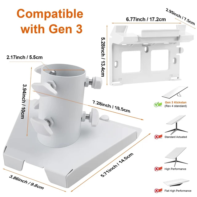 Alt view image 2 of 7 - 2-in-1 Starlink Mount Gen 3 Gen 4 V4 Dish Roof Adapter with Router Wall Mount Bracket Heavy Duty Adjustable Pole Mount Base Kit for Starlink Standard Satellite Dish Complete Installation Accessories