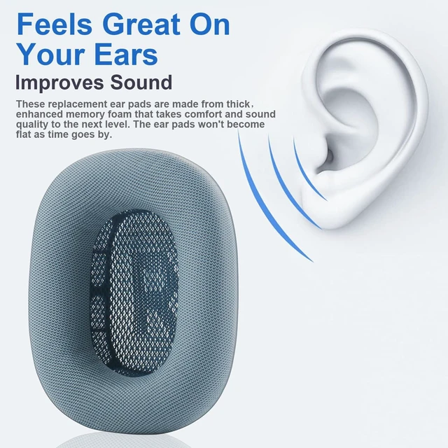 Alt view image 2 of 7 - Replacement Ear Cushions for AirPods Max Headphones AirPod Max Ear Cushions Ear Pads Covers Comfort Protein Leather Noise Isolation Memory Foam Earpads (Blue)