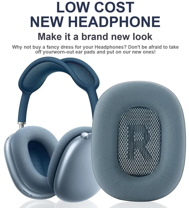 Alt view image 3 of 7 - Replacement Ear Cushions for AirPods Max Headphones AirPod Max Ear Cushions Ear Pads Covers Comfort Protein Leather Noise Isolation Memory Foam Earpads (Blue)