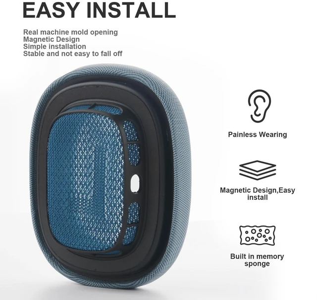 Alt view image 4 of 7 - Replacement Ear Cushions for AirPods Max Headphones AirPod Max Ear Cushions Ear Pads Covers Comfort Protein Leather Noise Isolation Memory Foam Earpads (Blue)