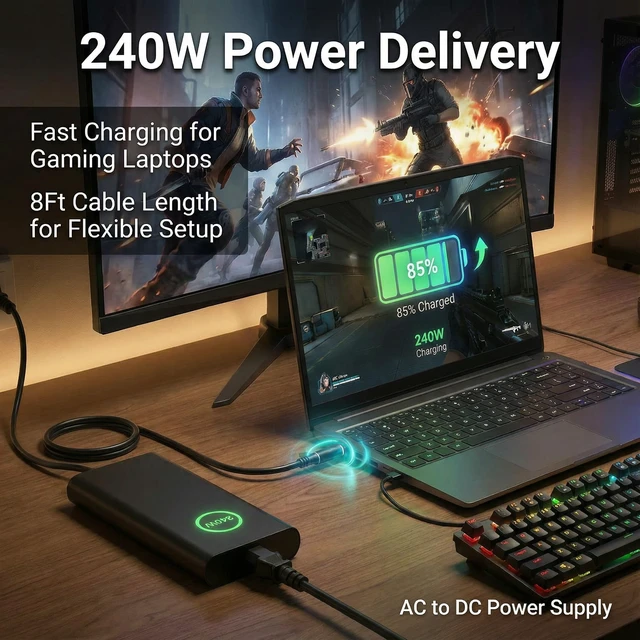 Alt view image 7 of 7 - 240W Slim AC Adapter Compatible with Dell Precision 7780 7770 7680 7670 7560 3260 3551 G16 G15 G7 G5 G3 3500 5500 7500