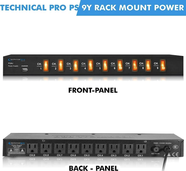 Alt view image 3 of 6 - Electric Power Supply w/ 9 Power switches, 1800 Watt Max Load 5V USB Charging Port, 9 Outlet High Load Power Cord (4 Foot)