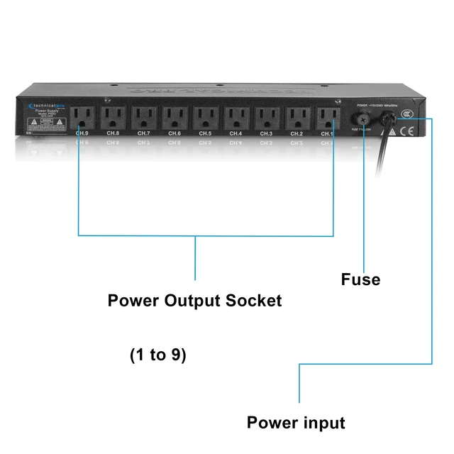 Alt view image 5 of 6 - Electric Power Supply w/ 9 Power switches, 1800 Watt Max Load 5V USB Charging Port, 9 Outlet High Load Power Cord (4 Foot)