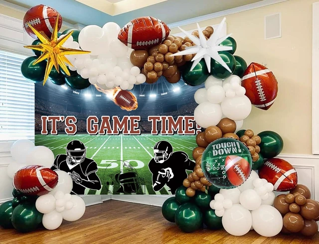 Alt view image 3 of 7 - Football Field Backdrop 8x6FT It's Game Time Banner American Football Auditorium Light Rugby Photography Background for Boys Ball Theme Party Decorations Banner 94X70 inch