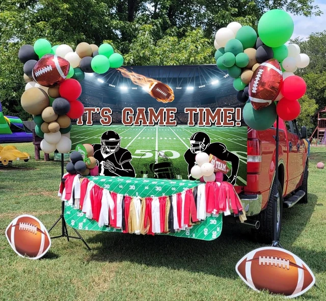 Alt view image 4 of 7 - Football Field Backdrop 8x6FT It's Game Time Banner American Football Auditorium Light Rugby Photography Background for Boys Ball Theme Party Decorations Banner 94X70 inch