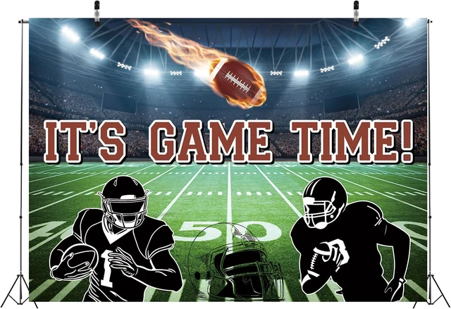 Alt view image 6 of 7 - Football Field Backdrop 8x6FT It's Game Time Banner American Football Auditorium Light Rugby Photography Background for Boys Ball Theme Party Decorations Banner 94X70 inch
