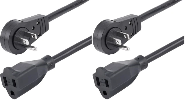 Main image of 6ft (2m) Power Extension Cord - 360° Rotating Flat Plug Extension Cord - NEMA 5-15P to NEMA 5-15R, 16 AWG, 125V/13A - Black Short 3-Prong Power Extender Cable (RTPAC1016) (Pack of 2)