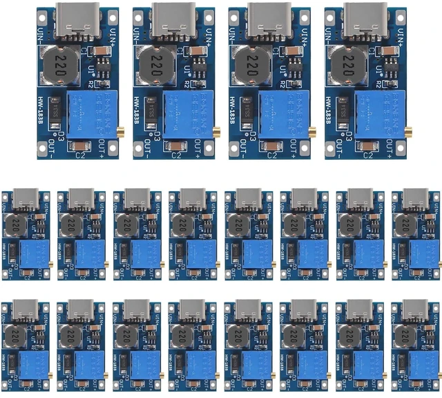 Main image of 20PCS MT3608 Boost Converter,Type C Step Up Boost Module 2A 2-24V to 5-28V Adjustable for Arduino, DIY Electronics