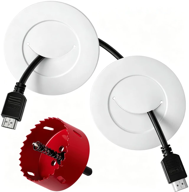 Main image of in-Wall Cable Management Kit for TV, White TV Cord Hider for Wall Mounted TV, Behind Wall Cord Concealer Kits with 2 Cable Pass Throughs and 1 Hole Saw Drill Attachmen