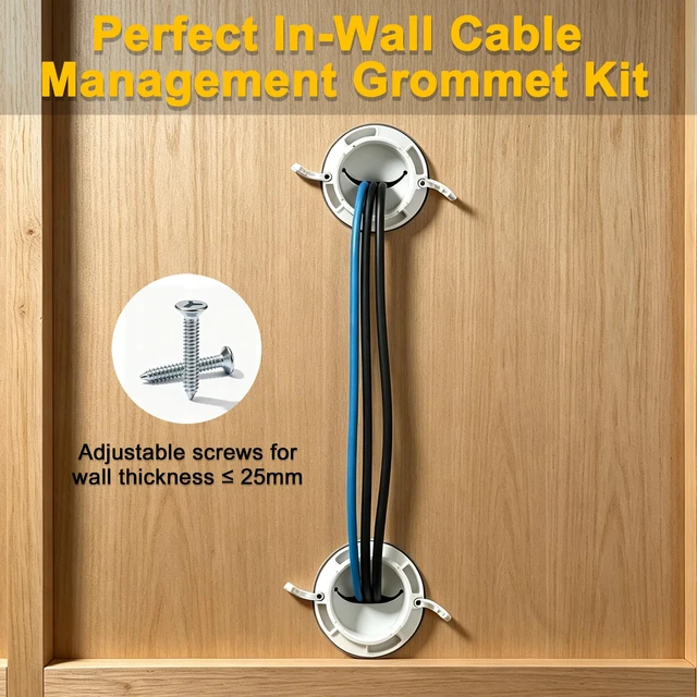 Alt view image 5 of 7 - in-Wall Cable Management Kit for TV, White TV Cord Hider for Wall Mounted TV, Behind Wall Cord Concealer Kits with 2 Cable Pass Throughs and 1 Hole Saw Drill Attachmen