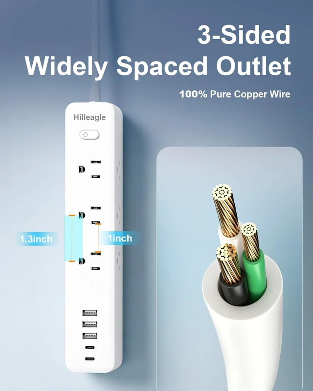 Alt view image 3 of 7 - 6FT Extension Cord - Multi Outlets, USB C Ports,Office Home Dorm Essentials Surge Protector Power Strip, 9 AC Outlets, 5 USB (2 USB C) Ports, Charging Station, Mountable, Desk Accessories for Women