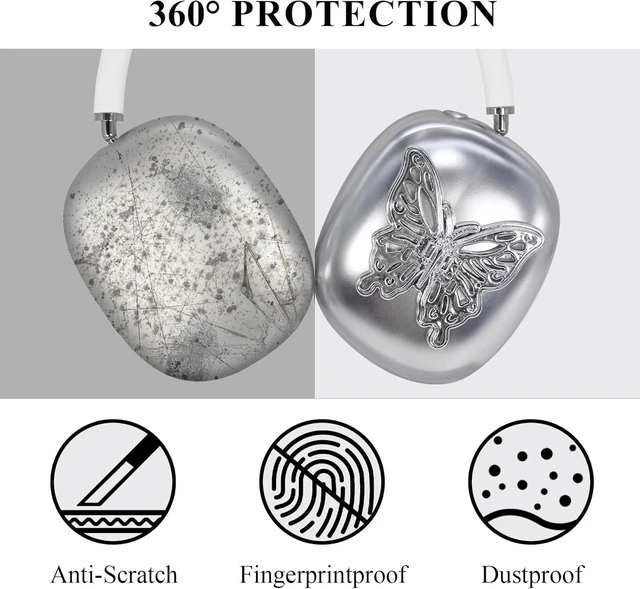 Alt view image 2 of 7 - Case Cover for AirPods Max,Silver Cubic Butterfly Earcup Cover TPU Cool Soft Clear Case for Apple AirPods Max for Men&Women Accessories Protective Cover,Scratch-Resistant(Butterfly,Silver)