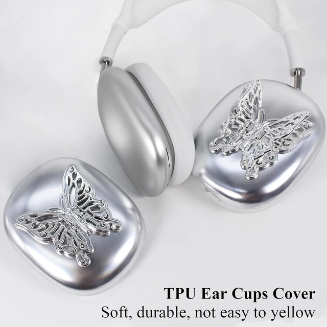 Alt view image 3 of 7 - Case Cover for AirPods Max,Silver Cubic Butterfly Earcup Cover TPU Cool Soft Clear Case for Apple AirPods Max for Men&Women Accessories Protective Cover,Scratch-Resistant(Butterfly,Silver)