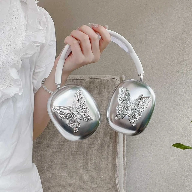 Alt view image 6 of 7 - Case Cover for AirPods Max,Silver Cubic Butterfly Earcup Cover TPU Cool Soft Clear Case for Apple AirPods Max for Men&Women Accessories Protective Cover,Scratch-Resistant(Butterfly,Silver)
