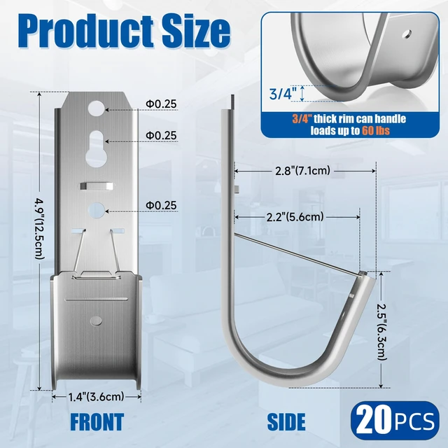 Alt view image 2 of 7 - 20 Pack J Cable Hook with Retainer Clip,2" J-Hook for Hanging Cable & Wire Heavy Duty Wall Mount J-Hooks,Cable Hooks for Structured Cabling and Cable Management