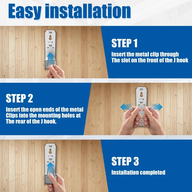 Alt view image 7 of 7 - 20 Pack J Cable Hook with Retainer Clip,2" J-Hook for Hanging Cable & Wire Heavy Duty Wall Mount J-Hooks,Cable Hooks for Structured Cabling and Cable Management