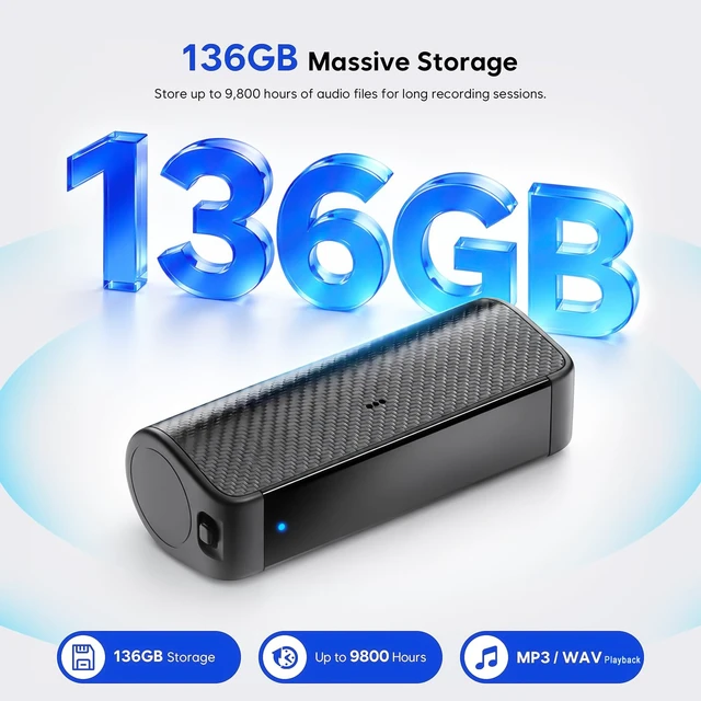 Alt view image 3 of 7 - 136GB Magnetic Voice Activated Recorder, 25Days Continuous Recording Device 9800Hours Recording Storage, AI Noise Reduction, Audio Recorder with OTG Playback, Digital Voice Recorder for Meetings/Class