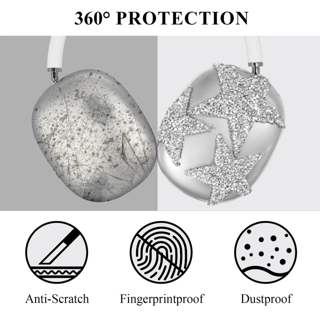 Alt view image 2 of 7 - Bling Case Cover for Apple AirPods Max/Max 2 (Stars,Clear) Silicone Clear Case,Glittering Rhinestones Stars Earcup Cover,Cute Sparkling Accessories Protector for AirPods Max for Women