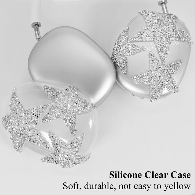 Alt view image 3 of 7 - Bling Case Cover for Apple AirPods Max/Max 2 (Stars,Clear) Silicone Clear Case,Glittering Rhinestones Stars Earcup Cover,Cute Sparkling Accessories Protector for AirPods Max for Women