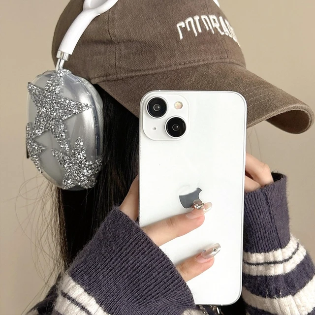 Alt view image 6 of 7 - Bling Case Cover for Apple AirPods Max/Max 2 (Stars,Clear) Silicone Clear Case,Glittering Rhinestones Stars Earcup Cover,Cute Sparkling Accessories Protector for AirPods Max for Women