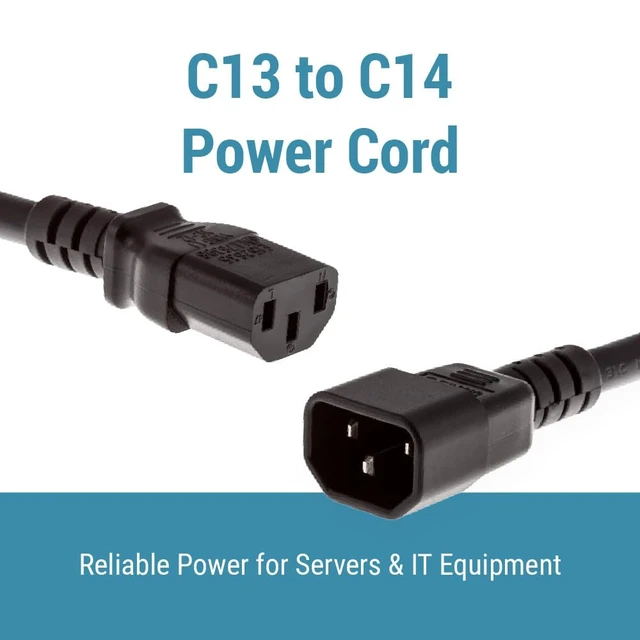 Alt view image 2 of 7 - 3 Prong Power Cord 6ft (1.82m), C13 to C14, 14 AWG Heavy-Duty 15A/250V IEC 60320 C13 to IEC 60320 C14 Power Cable for Network Equipment and Data Center Applications, Black
