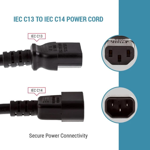 Alt view image 4 of 7 - 3 Prong Power Cord 6ft (1.82m), C13 to C14, 14 AWG Heavy-Duty 15A/250V IEC 60320 C13 to IEC 60320 C14 Power Cable for Network Equipment and Data Center Applications, Black