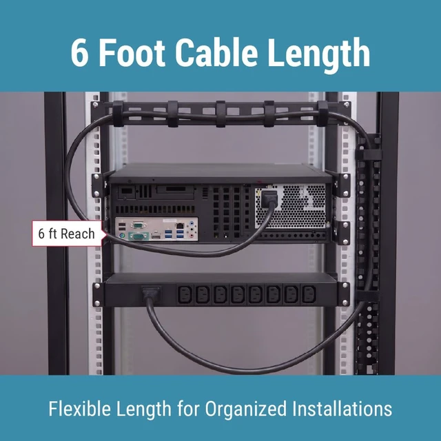 Alt view image 6 of 7 - 3 Prong Power Cord 6ft (1.82m), C13 to C14, 14 AWG Heavy-Duty 15A/250V IEC 60320 C13 to IEC 60320 C14 Power Cable for Network Equipment and Data Center Applications, Black