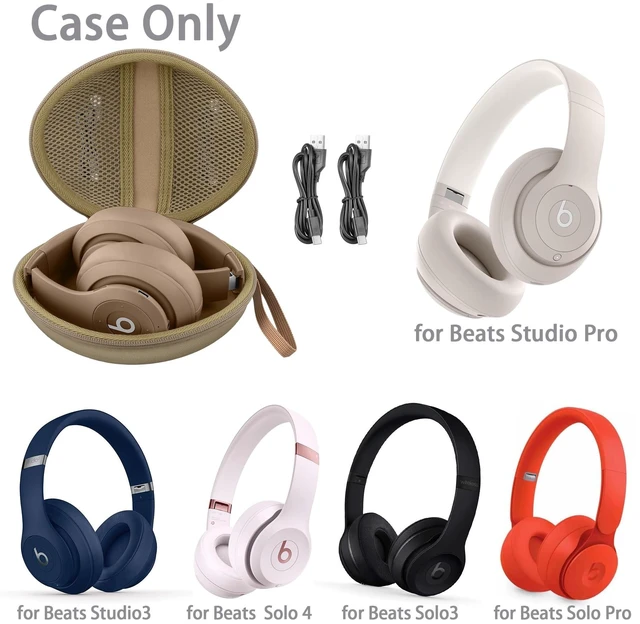Alt view image 2 of 7 - for Beats Studio Pro/Studio3/Solo4/Solo3 Headphones Hard Case, Brown Compatible with Beats Wireless On-Ear Headphones, Portable EVA Storage Bag with Mesh Pocket & Wrist Strap