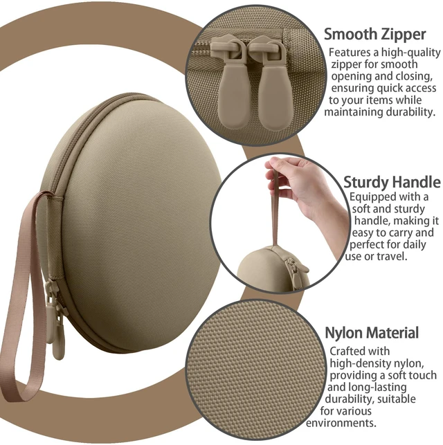 Alt view image 5 of 7 - for Beats Studio Pro/Studio3/Solo4/Solo3 Headphones Hard Case, Brown Compatible with Beats Wireless On-Ear Headphones, Portable EVA Storage Bag with Mesh Pocket & Wrist Strap