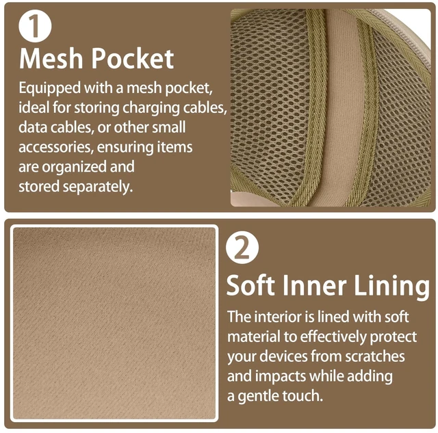 Alt view image 4 of 7 - for Beats Studio Pro/Studio3/Solo4/Solo3 Headphones Hard Case, Brown Compatible with Beats Wireless On-Ear Headphones, Portable EVA Storage Bag with Mesh Pocket & Wrist Strap