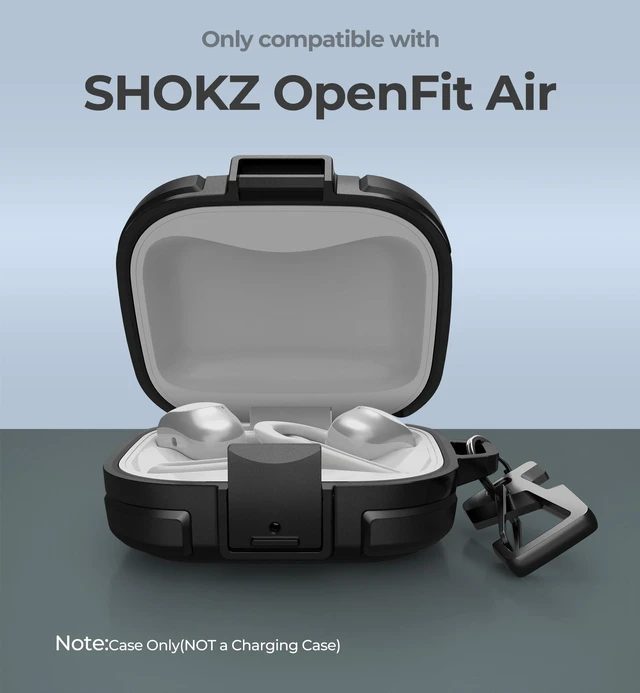 Alt view image 2 of 7 - for SHOKZ OpenFit Air Case with Drop-Proof Lock, Shockproof Rugged Bumper Cases Protective Cover with Carabiner & Keyring & Cleaner Kit Black