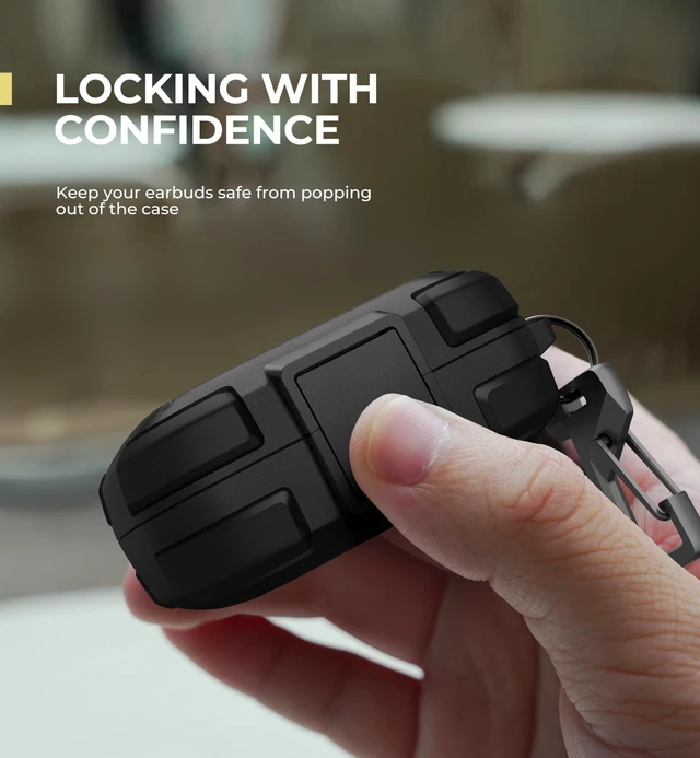 Alt view image 3 of 7 - for SHOKZ OpenFit Air Case with Drop-Proof Lock, Shockproof Rugged Bumper Cases Protective Cover with Carabiner & Keyring & Cleaner Kit Black