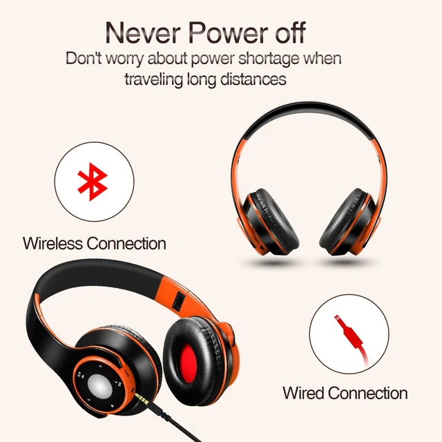 Alt view image 5 of 7 - Bluetooth Headphones Over Ear, Wireless Headphones with 5 EQ Modes, 20 Hours Playtime Foldable HiFi Stereo Headset with Microphone, FM/TF for Cellphone/PC/Work/Travel/Kids/Adults/Gift (Orange)